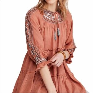 NWT Free People Dreamweaver Embroidered Long Tunic Terracotta Medium